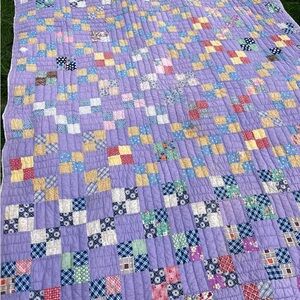 Vintage 1940s Purple Heavy Patchwork Quilt Blanket Cotton Amazing